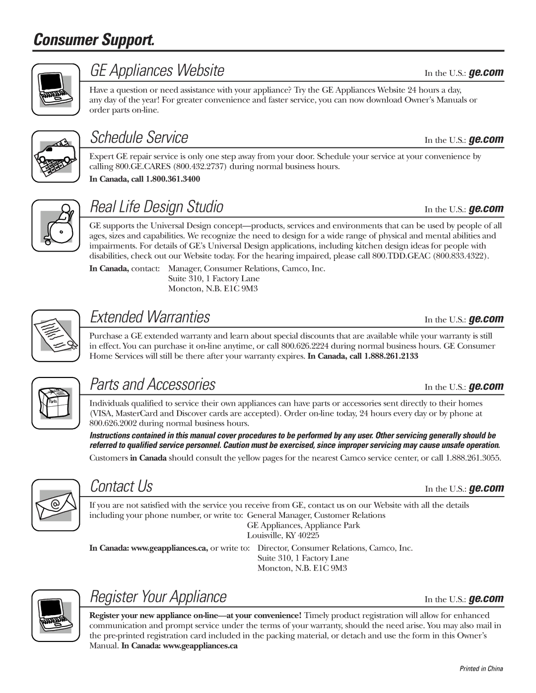 GE PNRQ21LBN, PNRQ21LRB owner manual Consumer Support, Schedule Service 