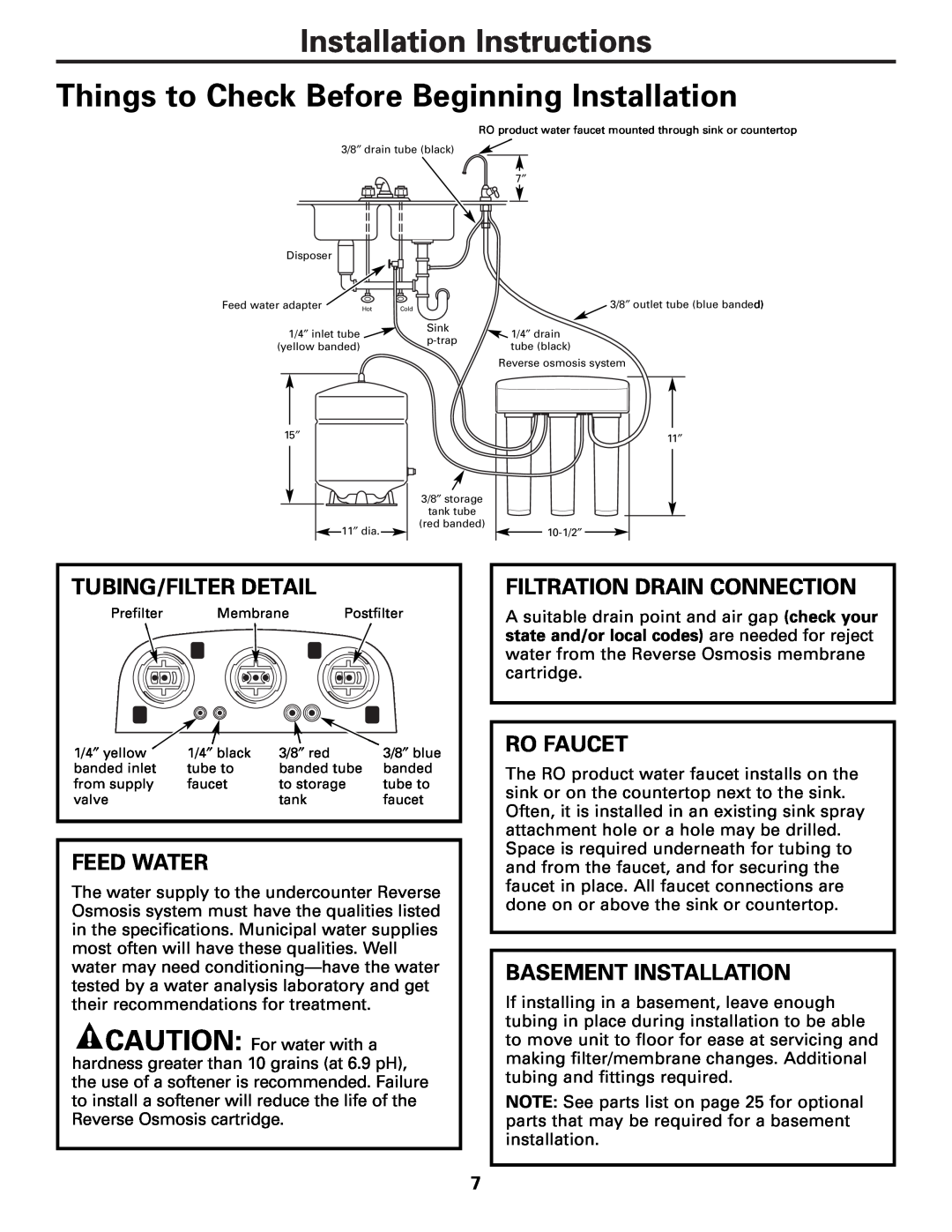 GE PNRQ21LRB Installation Instructions, Things to Check Before Beginning Installation, Tubing/Filter Detail, Feed Water 