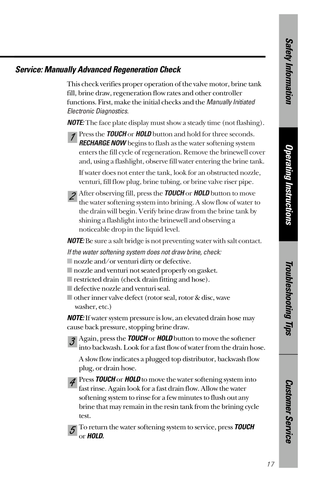 GE PNSF39Z01 owner manual Electronic Diagnostics, If the water softening system does not draw brine, check 