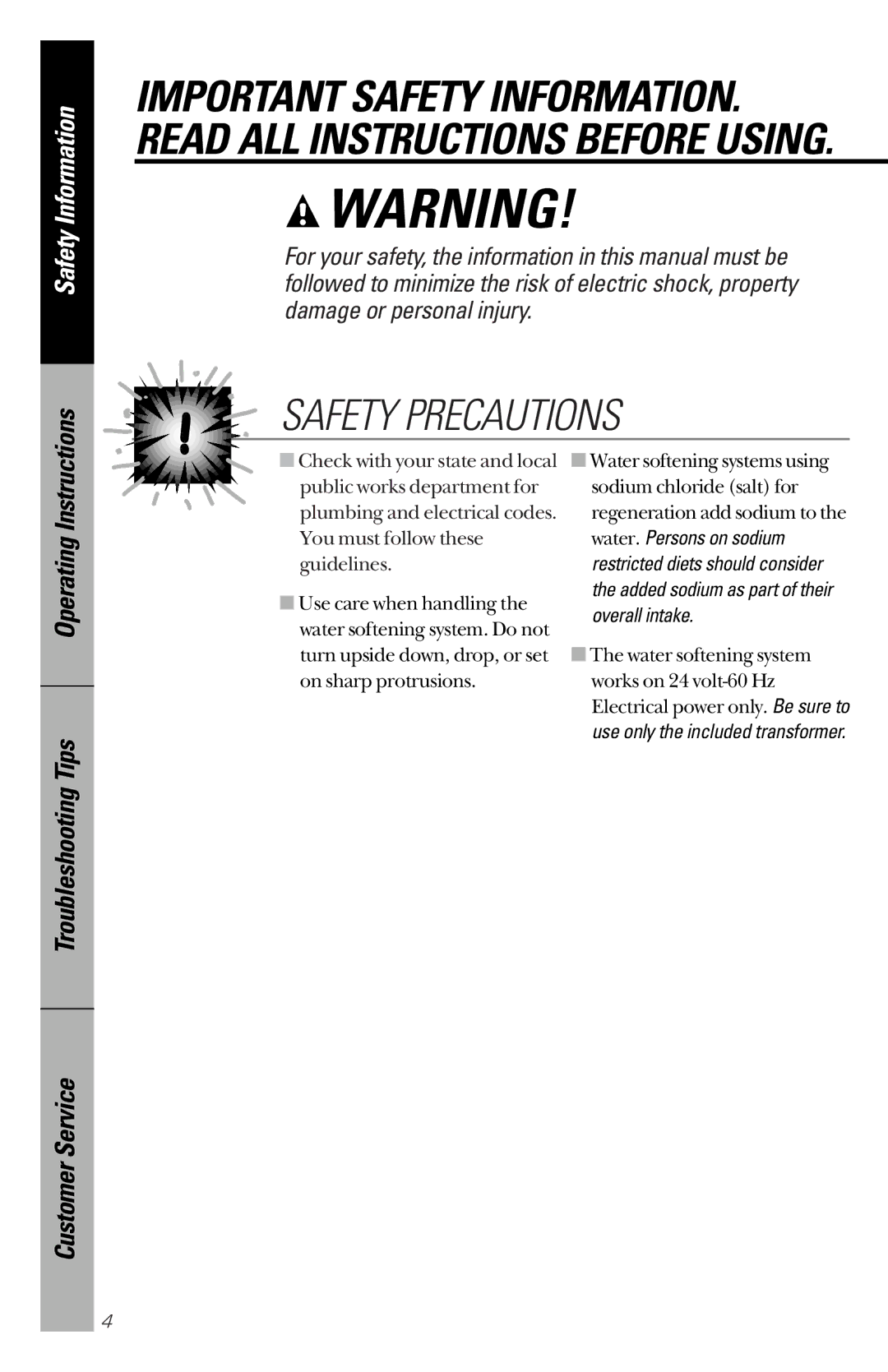 GE PNSF39Z01 owner manual Safety Precautions 