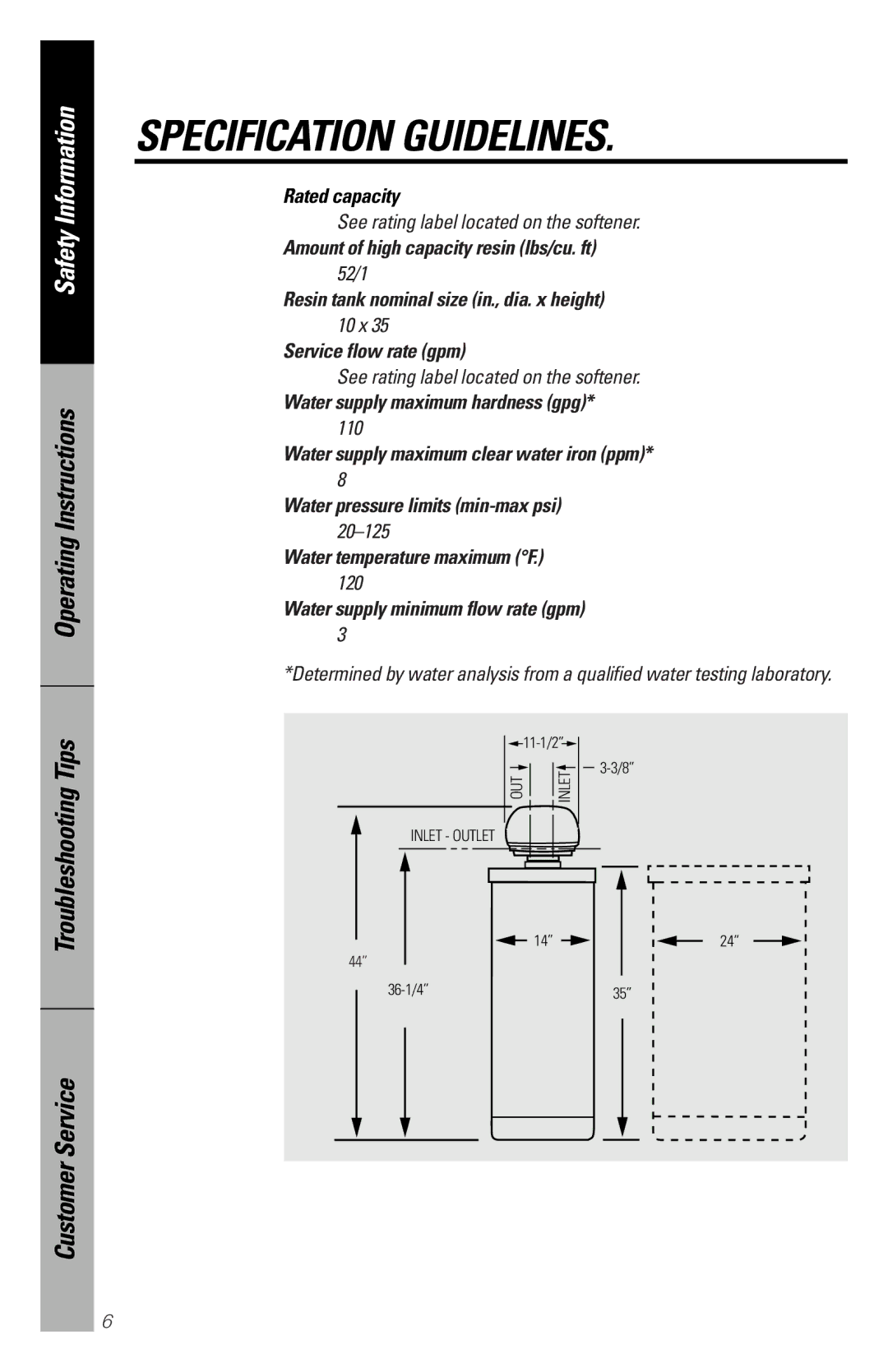 GE PNSF39Z01 Rated capacity, Amount of high capacity resin lbs/cu. ft, Resin tank nominal size in., dia. x height 