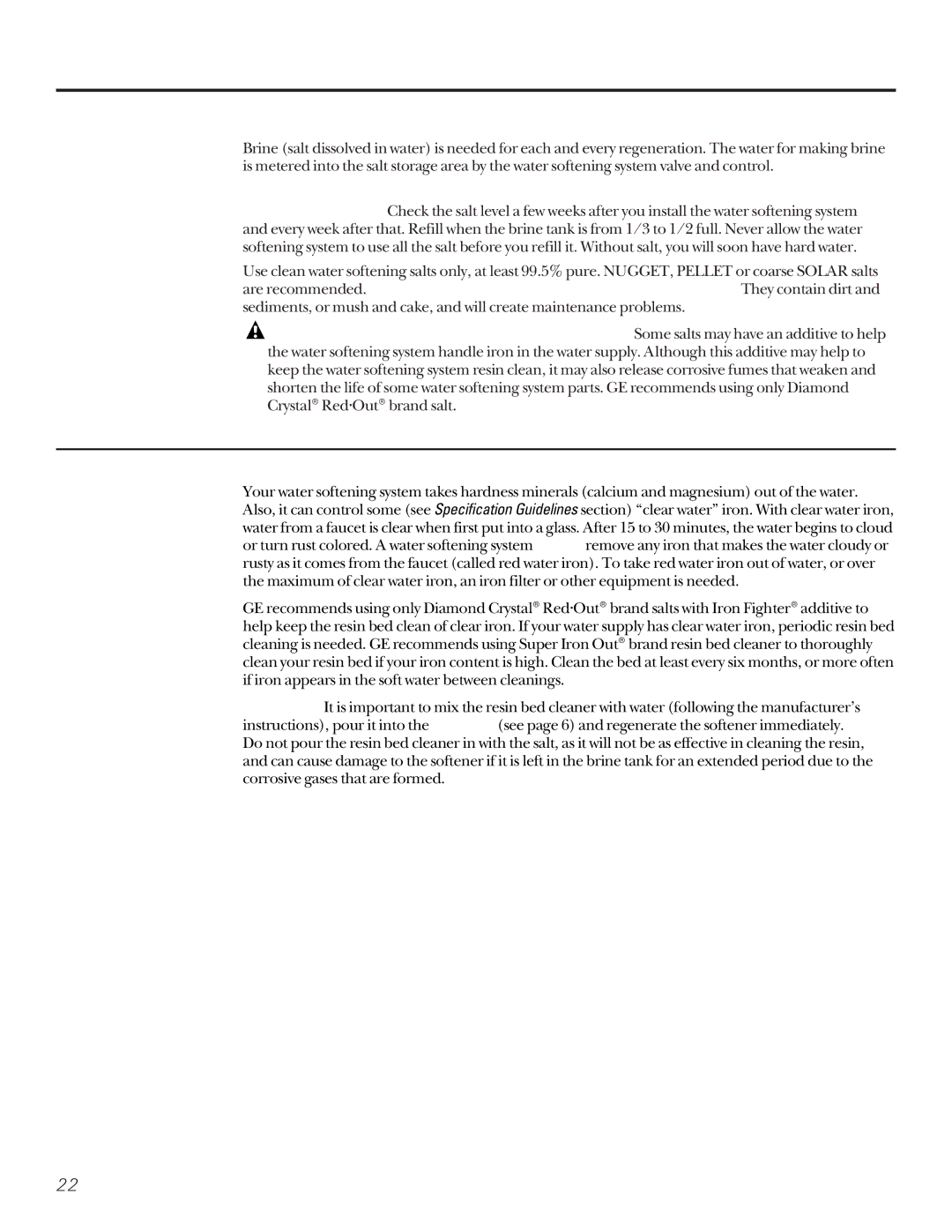 GE PNSF39Z01 owner manual Care and cleaning of the water softening system, Checking the Salt Storage Level and Refilling 
