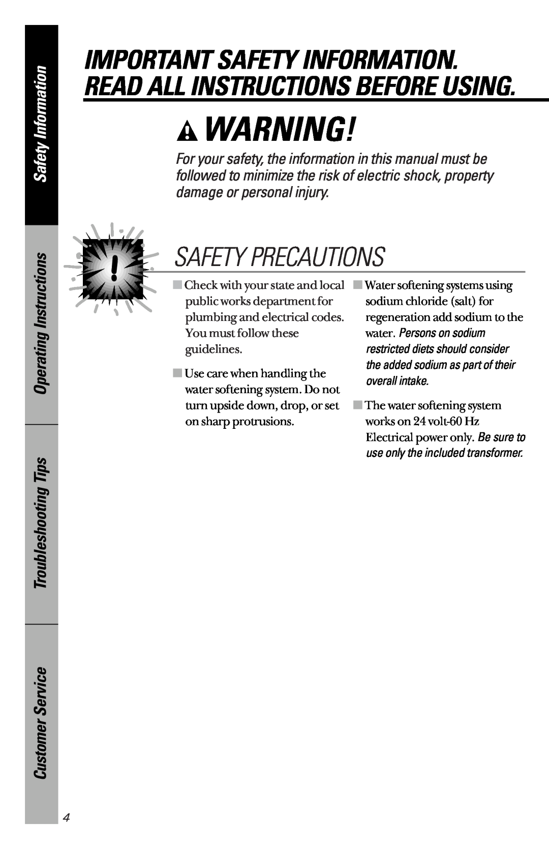 GE PNSF39Z01 owner manual Safety Precautions, Important Safety Information. Read All Instructions Before Using 
