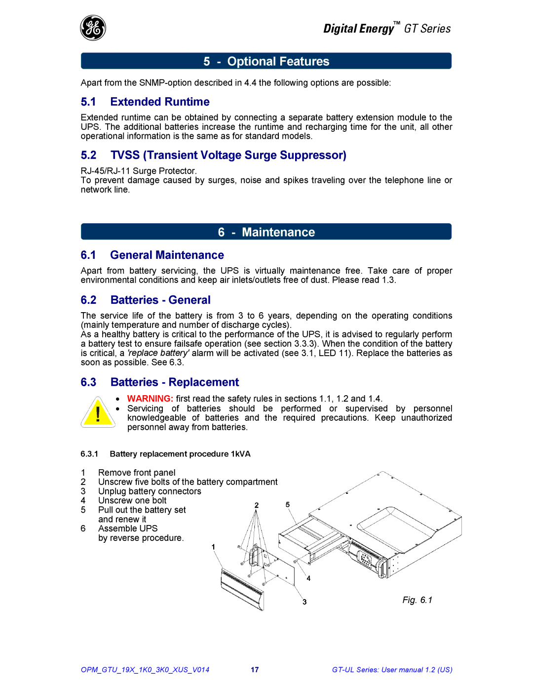 GE Power Supply user manual Optional Features, Maintenance 