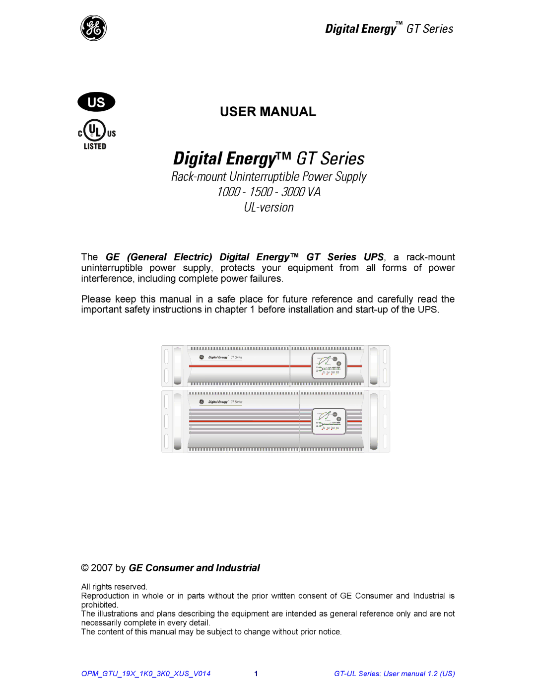 GE Power Supply user manual Digital Energy GT Series 