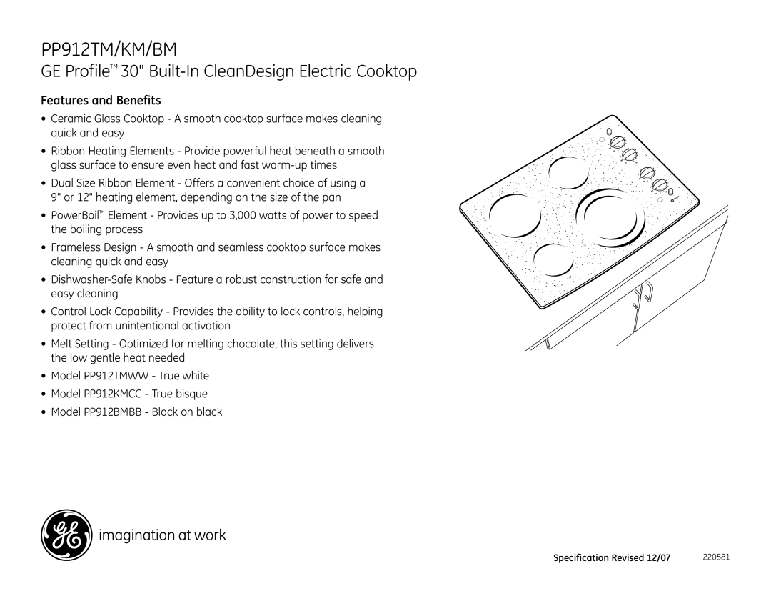 GE PP912KMCC dimensions Features and Benefits 