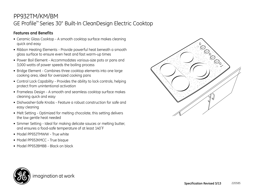 GE PP932TM/KM/BM dimensions Features and Benefits 