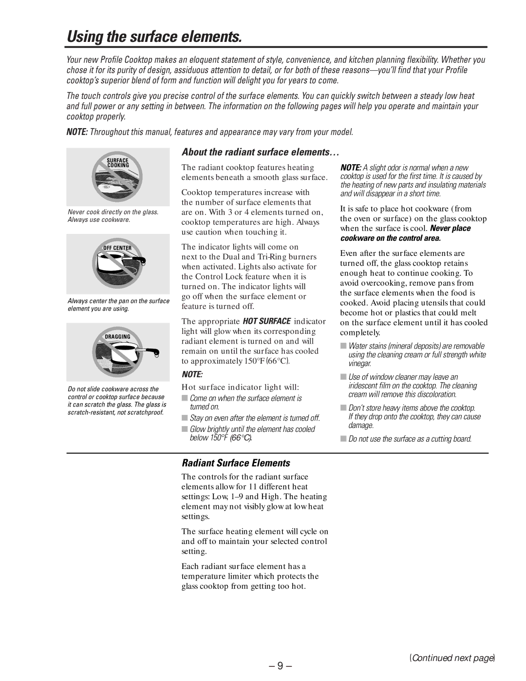 GE PP975, PP945 manual Using the surface elements 