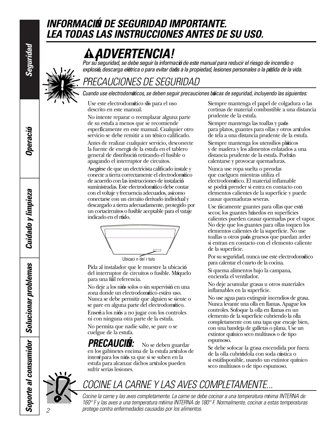 GE PP945, PP975 owner manual Operación Consumidor Solucionar problemas Cuidado y limpieza, Soporte al 