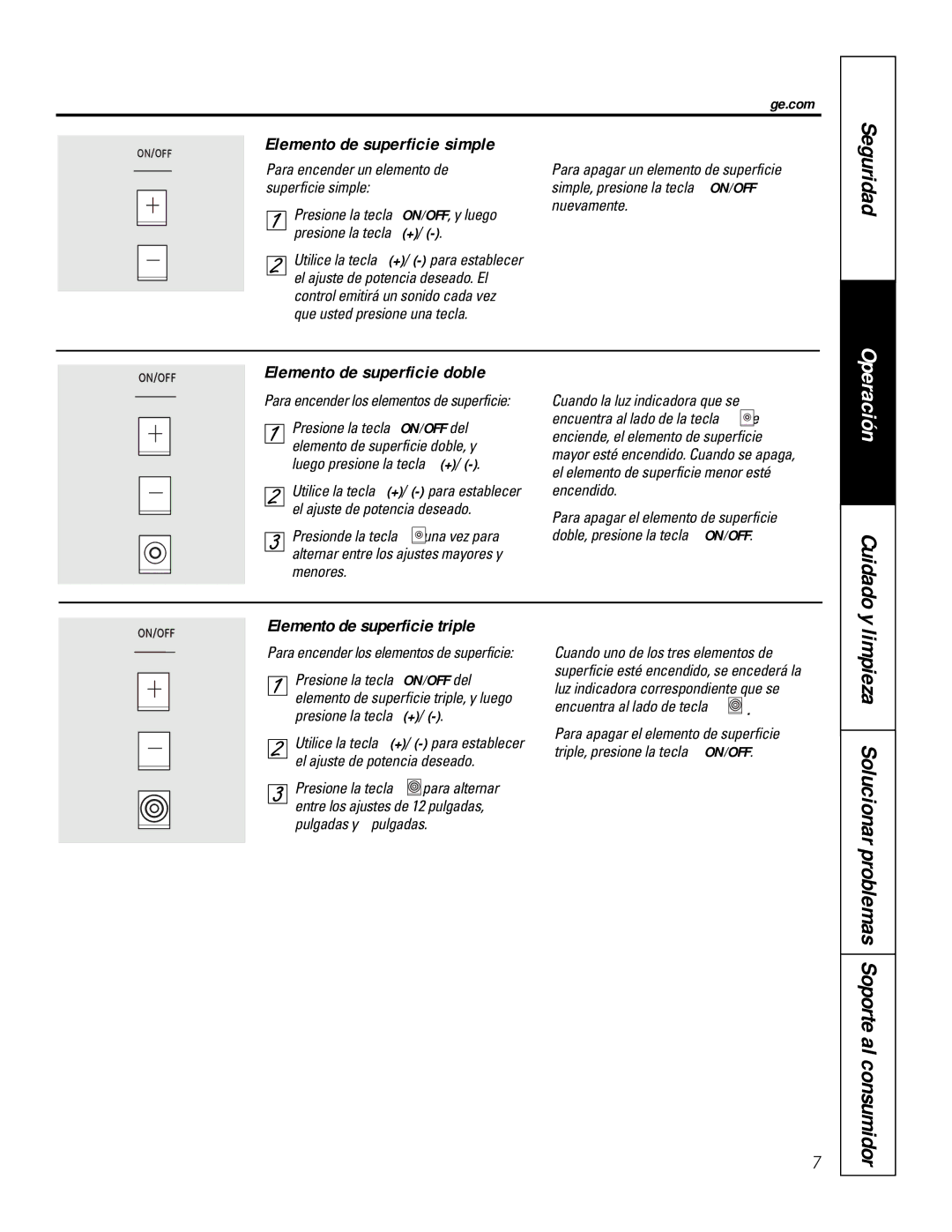 GE PP975, PP945 owner manual Elemento de superficie simple, Elemento de superficie doble 