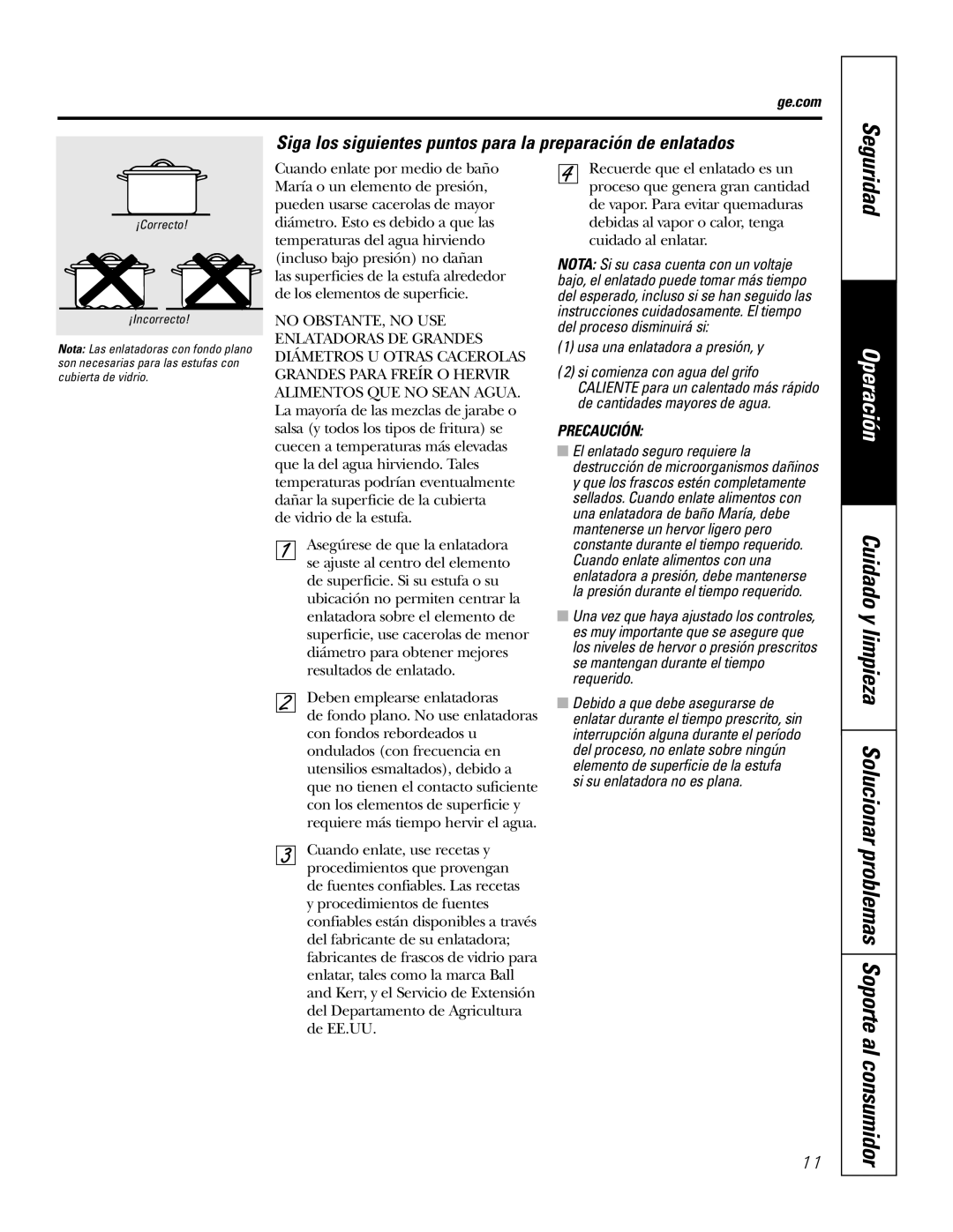 GE PP975, PP945 owner manual Siga los siguientes puntos para la preparación de enlatados, Usa una enlatadora a presión, y 