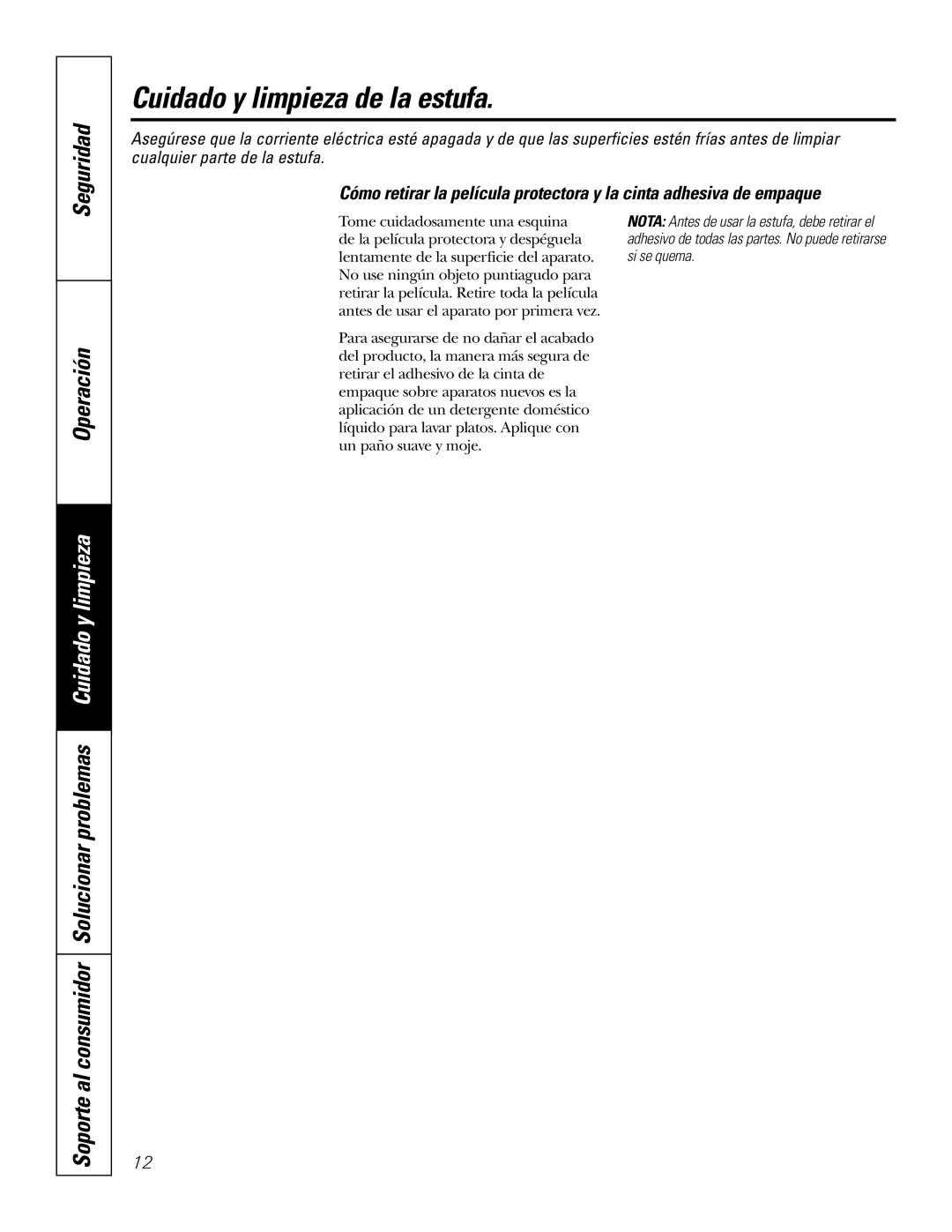 GE PP945, PP975 owner manual Cuidado y limpieza de la estufa, Operación 