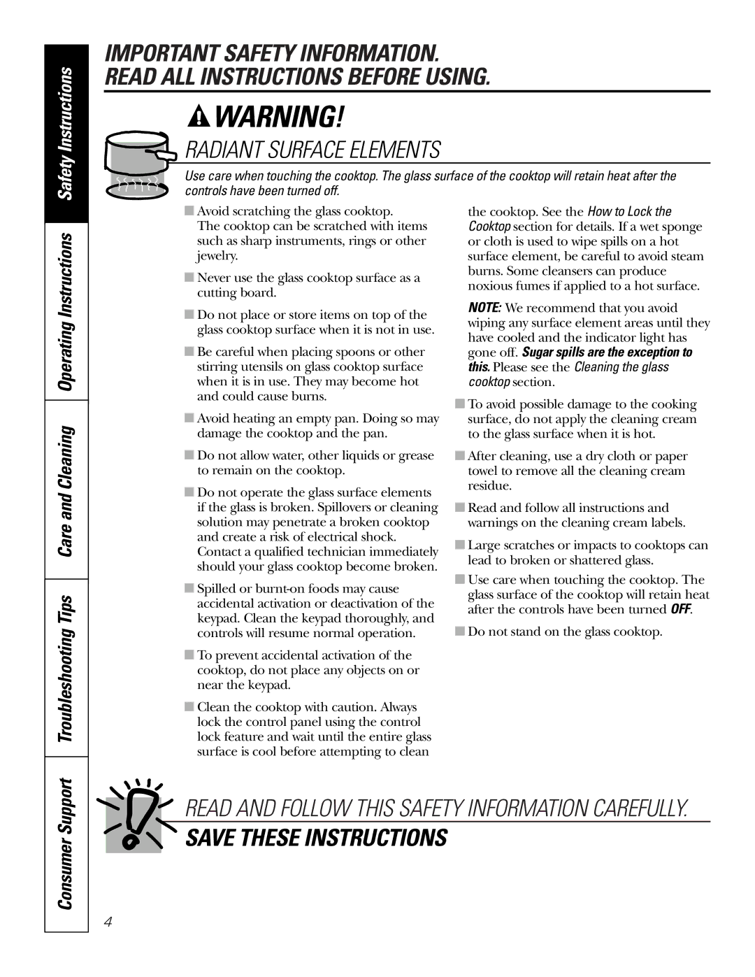 GE PP945, PP975 owner manual Radiant Surface Elements 