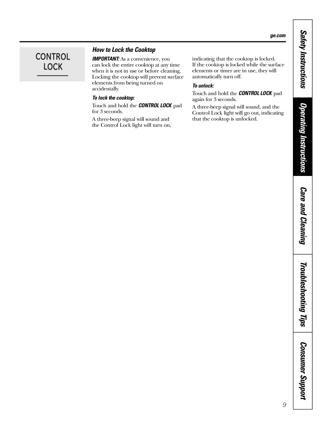 GE PP975, PP945 owner manual Safety, How to Lock the Cooktop, To lock the cooktop, To unlock 