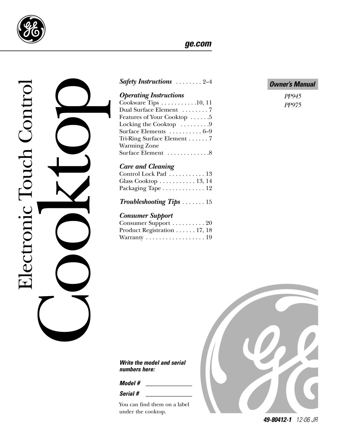 GE manual Technical Service Guide, Proﬁle 30- and 36-in Cooktops, GE Consumer & Industrial, January, PP945 PP975, + - + 