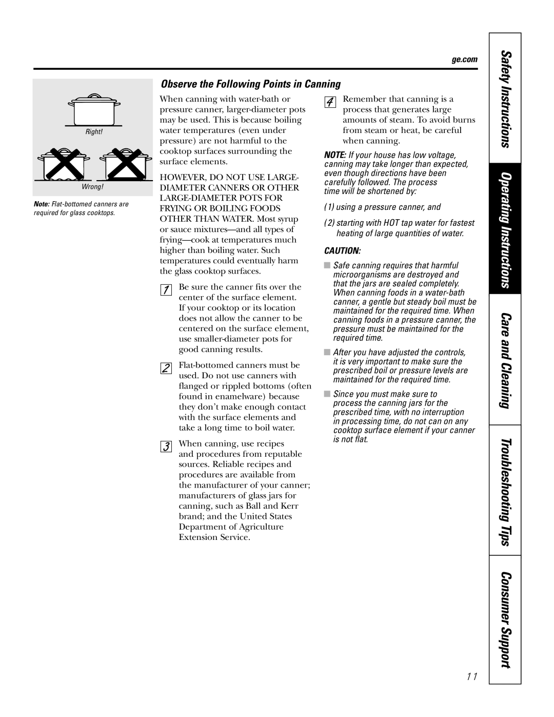 GE PP980, PP950 owner manual Observe the Following Points in Canning, Time will be shortened by Using a pressure canner 