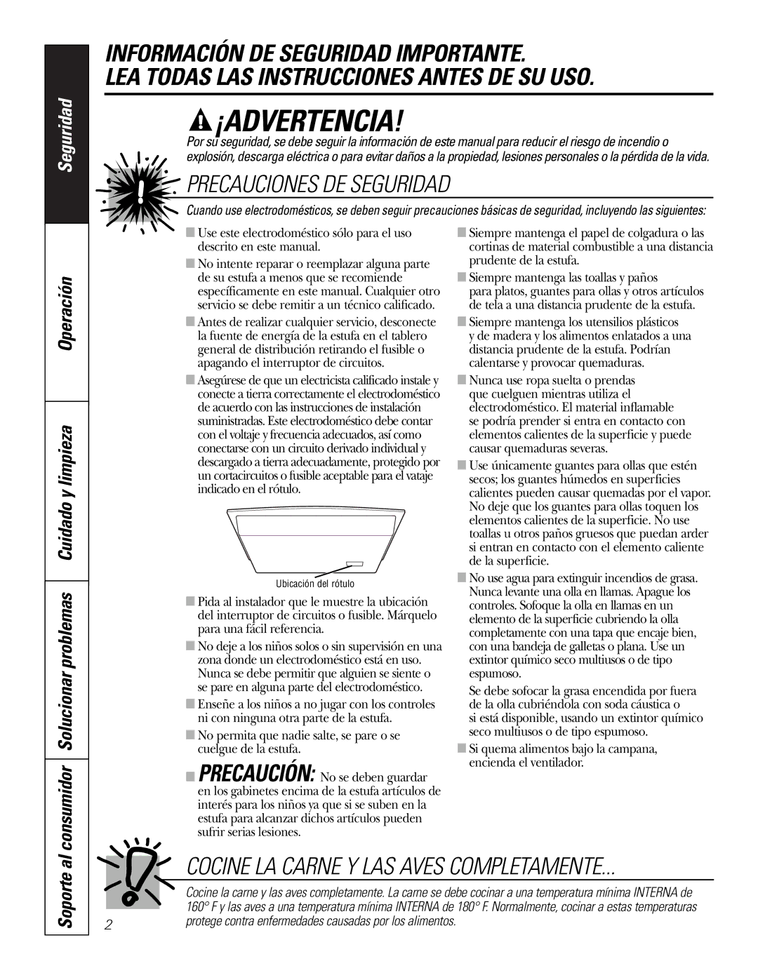 GE PP950, PP980 owner manual Operación Consumidor Solucionar problemas Cuidado y limpieza, Soporte al 