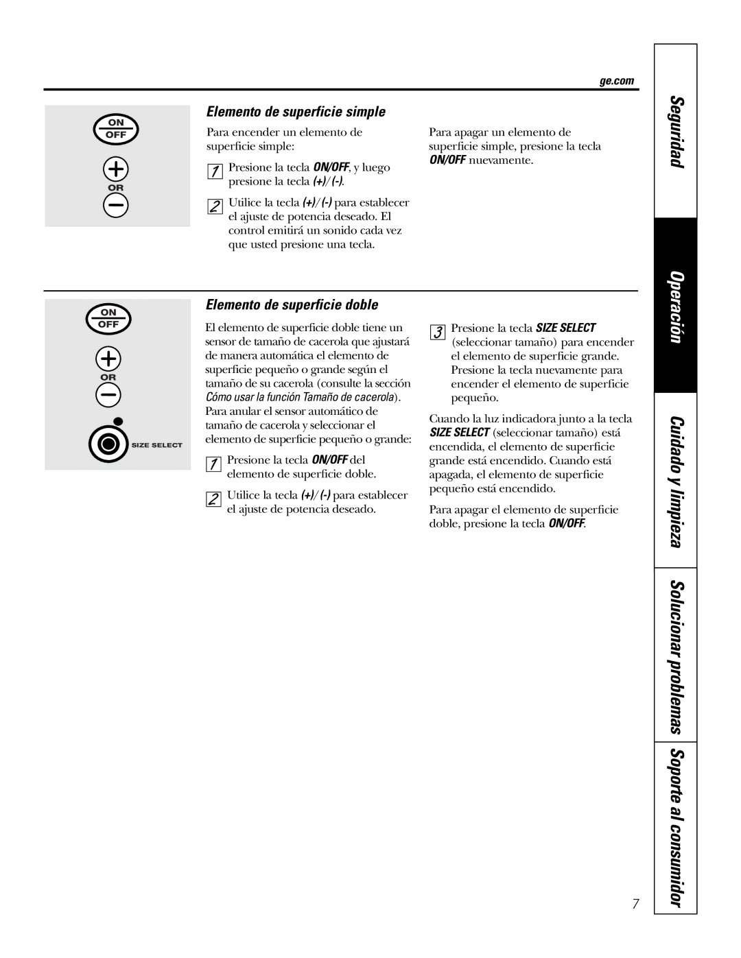 GE PP980, PP950 owner manual Elemento de superficie simple, Elemento de superficie doble 