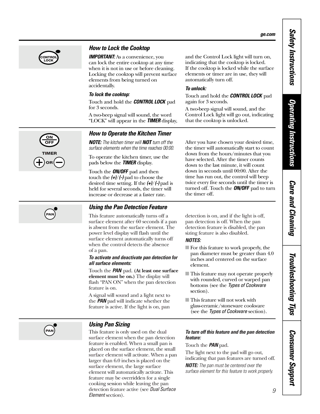 GE PP980, PP950 owner manual Consumer Support, Instructions, Cleaning Troubleshooting Tips 