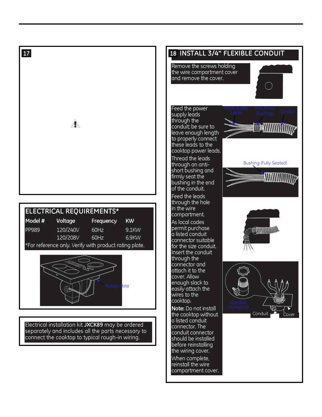 GE PP989 owner manual 75,&$/&211&7,216,  ,167$///,%/&218,7 