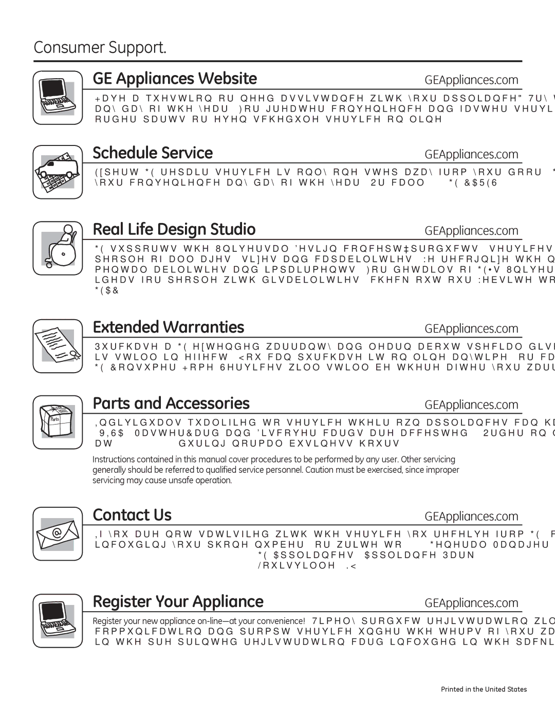 GE PP989 owner manual RQVXPHU6XSSRUW, 6FKHGXOH6HUYLFH 