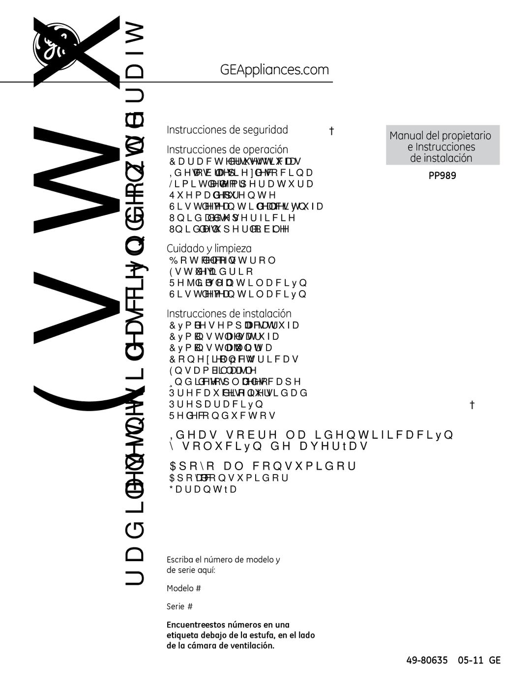 GE PP989 owner manual Estufa radiante de ventilación descendente downdraft 