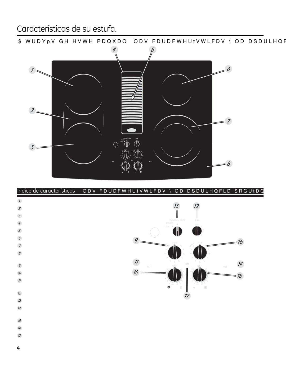 GE PP989 owner manual DUDFWHUtVWLFDVGHVXHVWXID, RQWUROGHYHORFLGDGGHOYHQWLODGRUGHYHQWLODFLyQ 