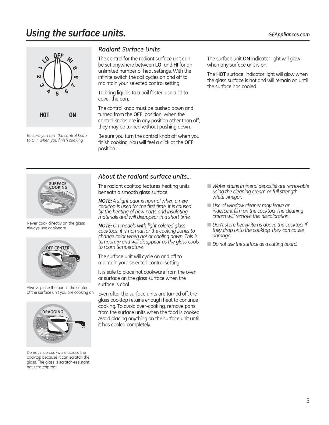 GE PP989 owner manual 8VLQJWKHVXUIDFHXQLWV, 5DGLDQW6XUIDFH8QLWV, Srvlwlrq 