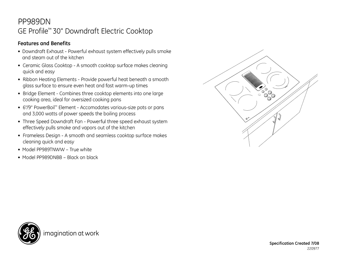 GE PP989TNWW, PP989DNBB dimensions Features and Benefits 