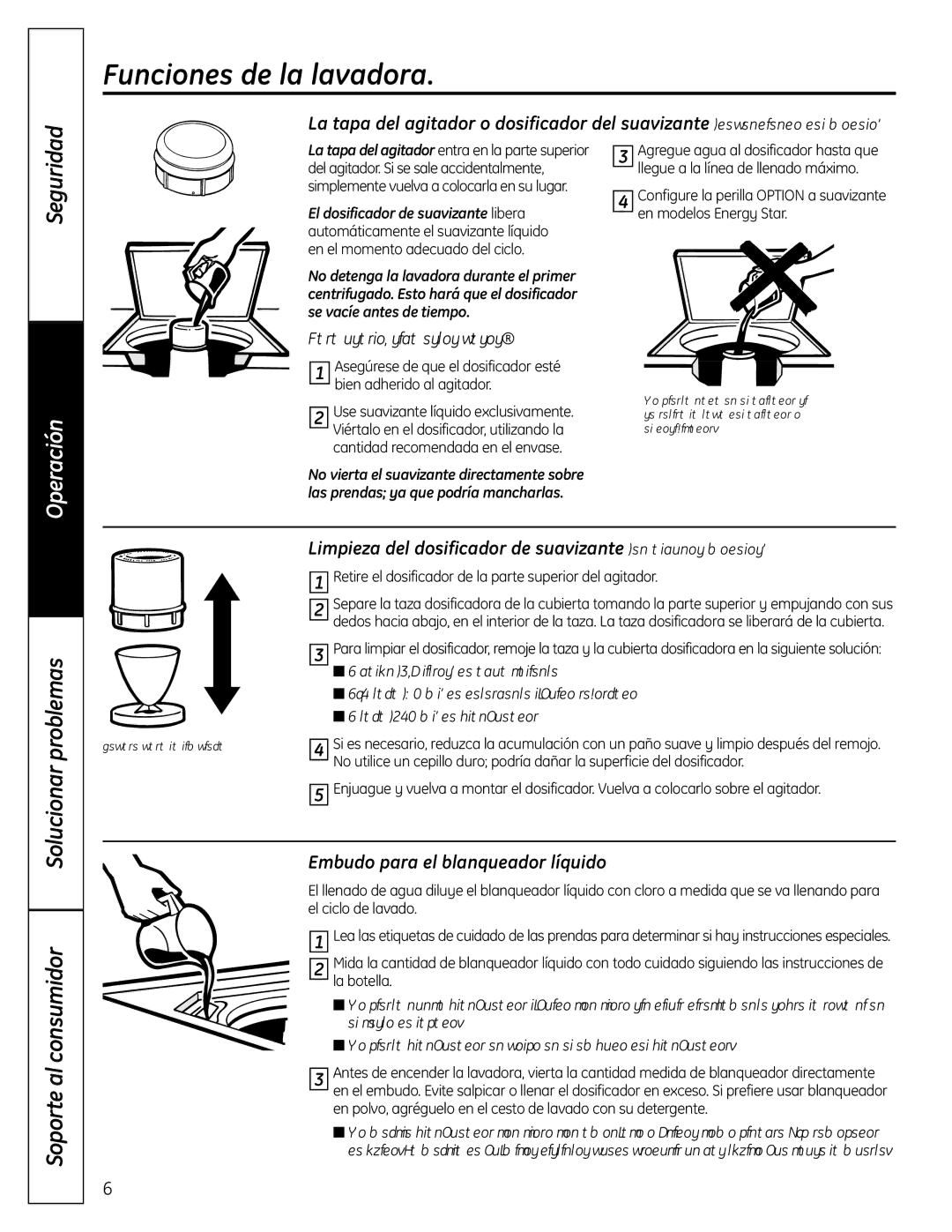 GE Profile Washer owner manual Funciones de la lavadora, Embudo para el blanqueador líquido, Para usarlo, siga estos pasos 