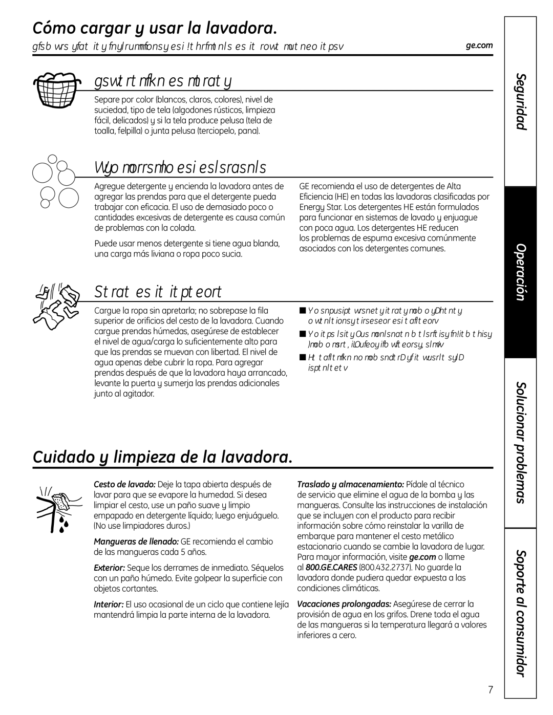 GE Profile Washer Cómo cargar y usar la lavadora, Separación de cargas, Uso correcto del detergente, Carga de la lavadora 