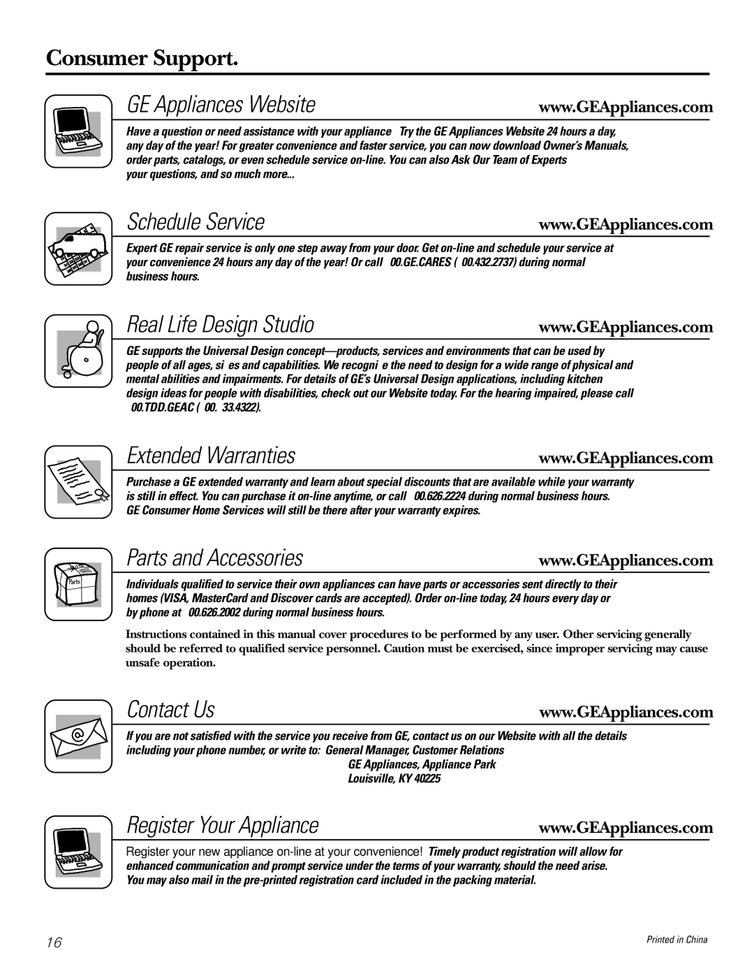 GE Profile Wine Chiller Consumer Support GE Appliances Website, Schedule Service, Real Life Design Studio, Contact Us 