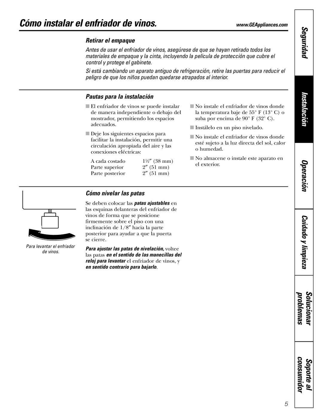 GE Profile Wine Chiller installation instructions Cómo instalar el enfriador de vinos, Seguridad 