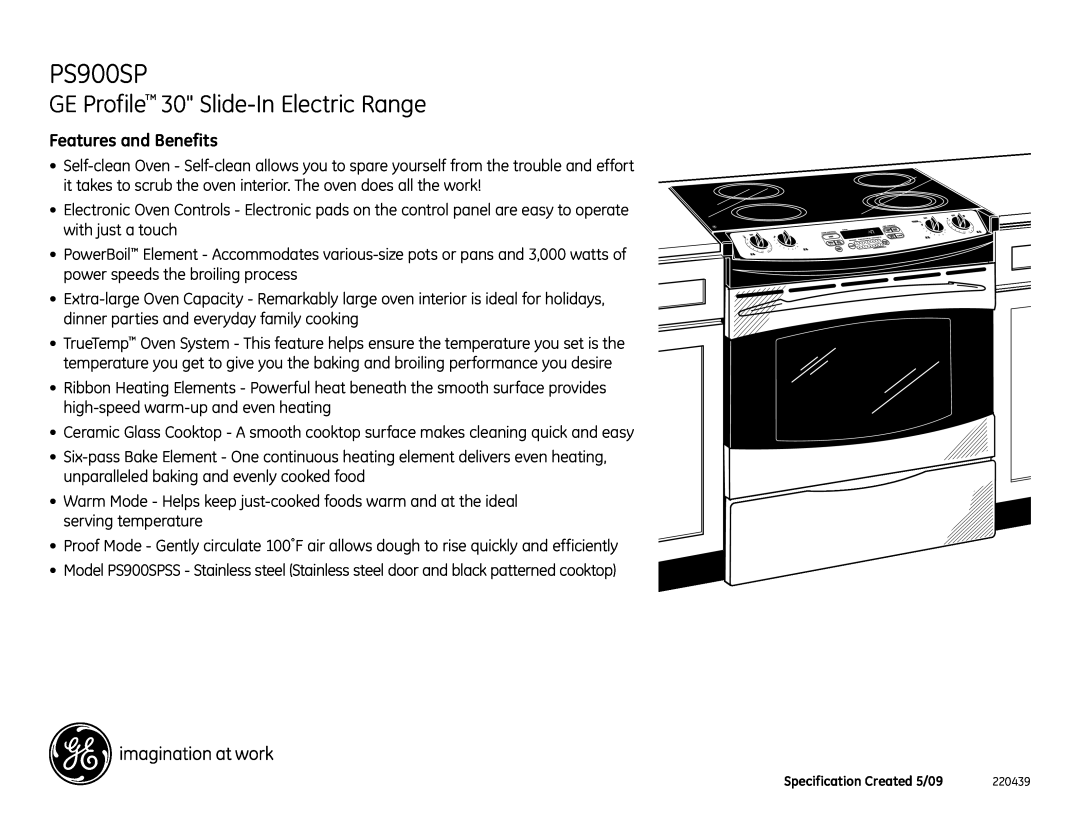 GE PS900SPSS dimensions GE Profile 30 Slide-In Electric Range, Features and Benefits 