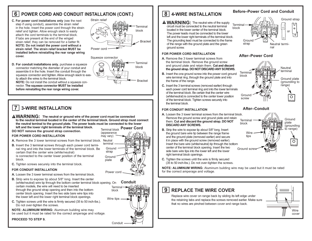 GE 31-10673 09-08 JR, PS968SPSS Wire Installation, Replace the Wire Cover, Power Cord and Conduit Installation 