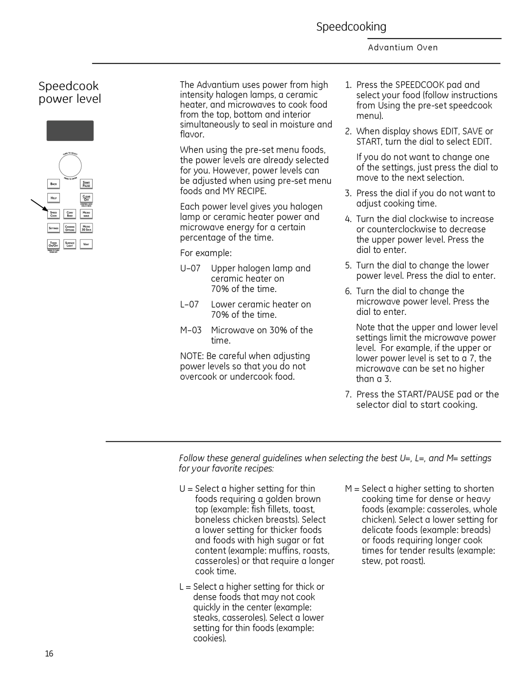 GE PSA1201, PSA1200, CSA1201 owner manual Speedcook power level, Speedcooking 