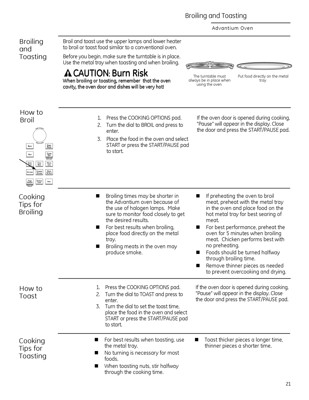 GE PSA1200, PSA1201 Broiling and Toasting, How to Broil Cooking Tips for Broiling, How to Toast, Cooking Tips for Toasting 