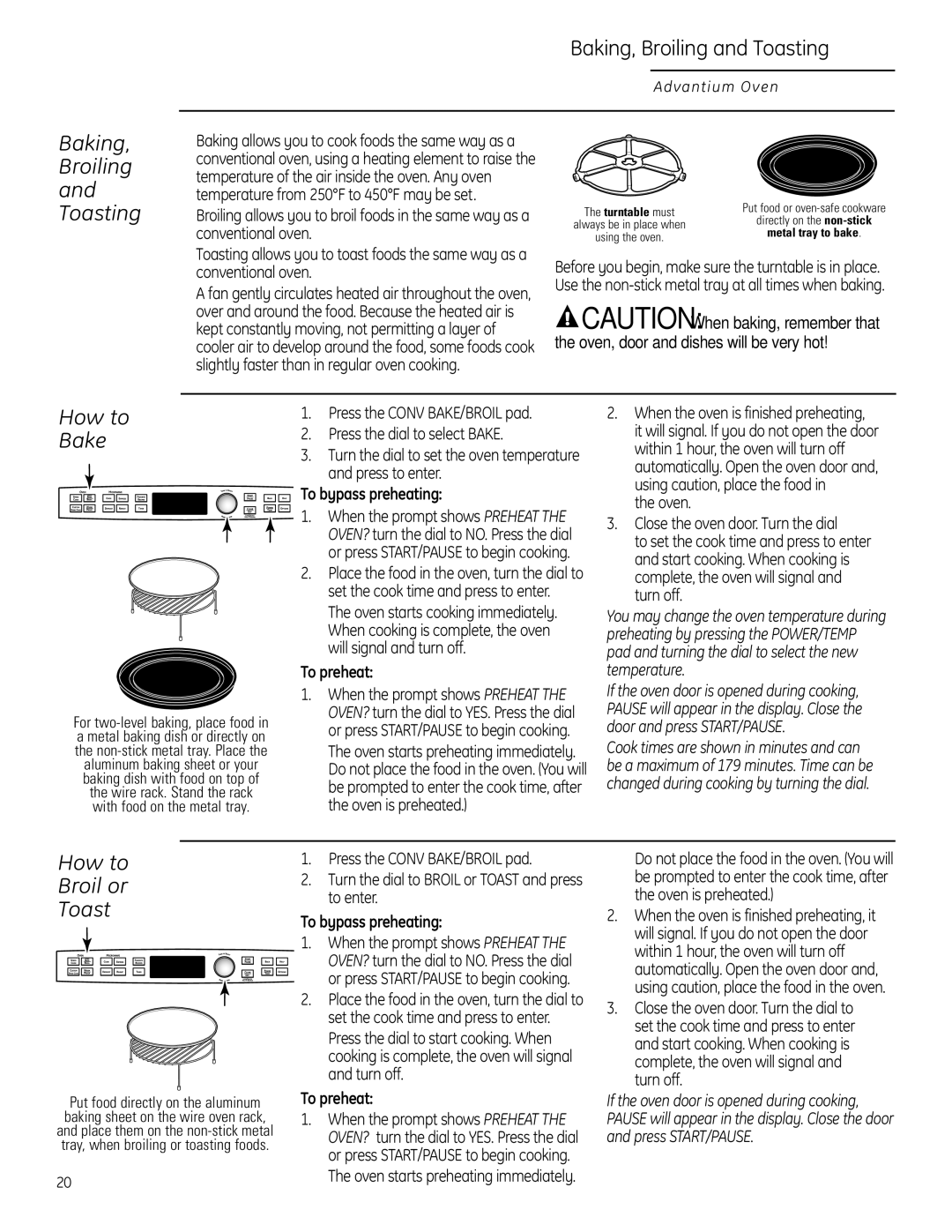 GE PSB1201, PSB1200 owner manual Baking, Broiling and Toasting, Bake, How to Broil or Toast 