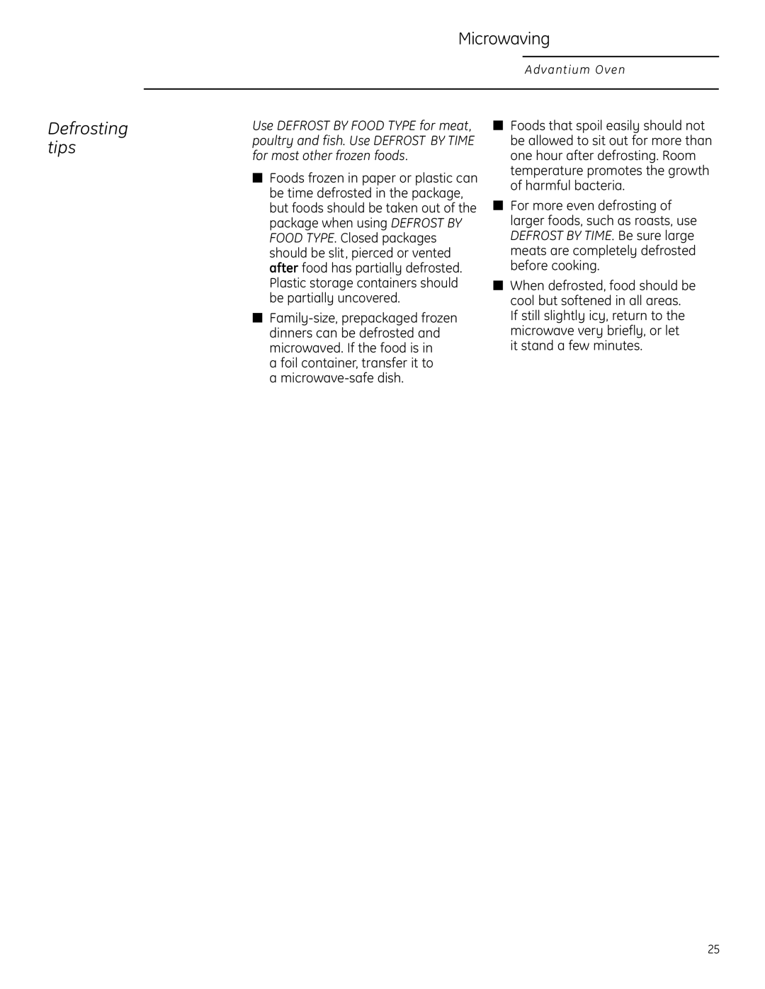 GE PSB1200, PSB1201 owner manual Defrosting tips 