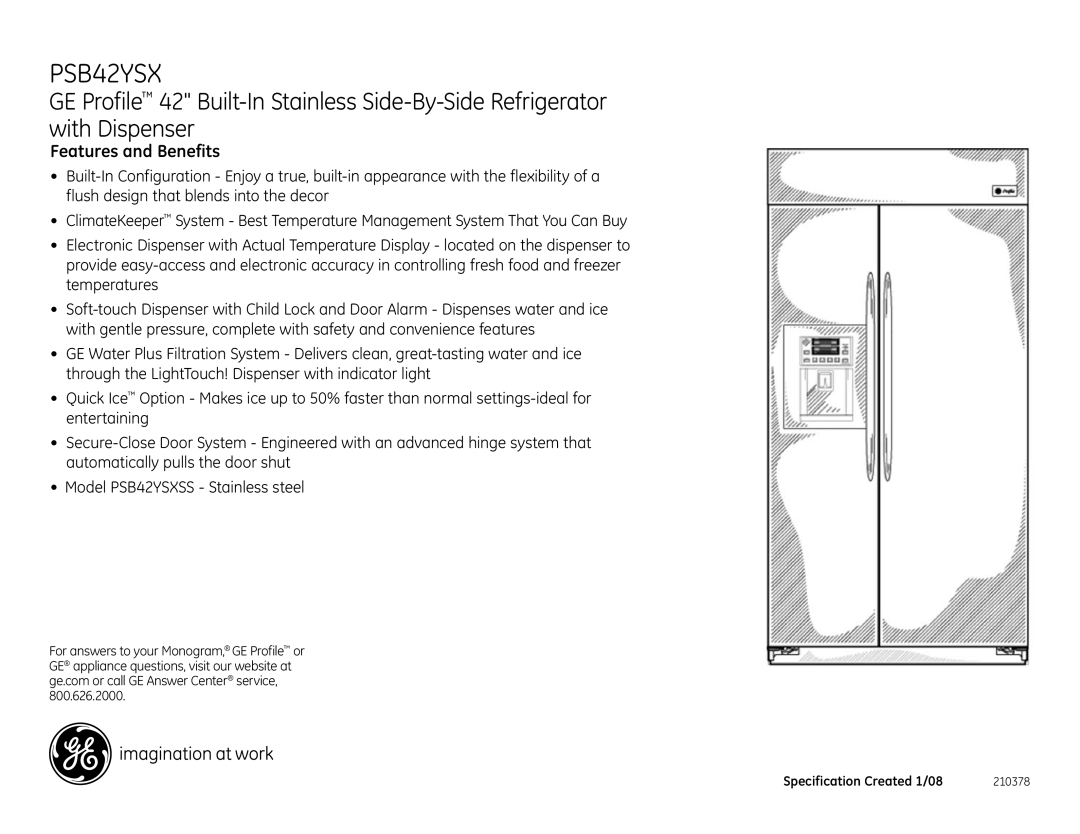 GE PSB42YSXSS dimensions Features and Benefits 