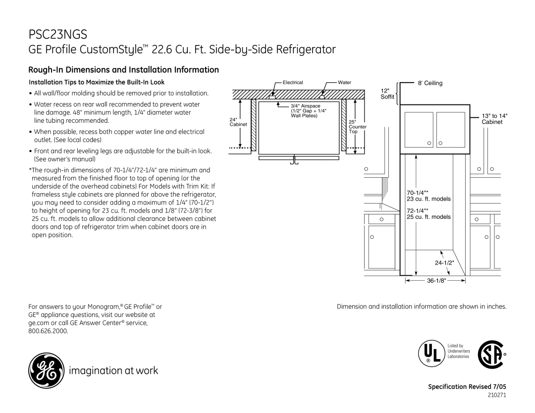 GE PSC23NGSBB dimensions Rough-In Dimensions and Installation Information, Installation Tips to Maximize the Built-In Look 