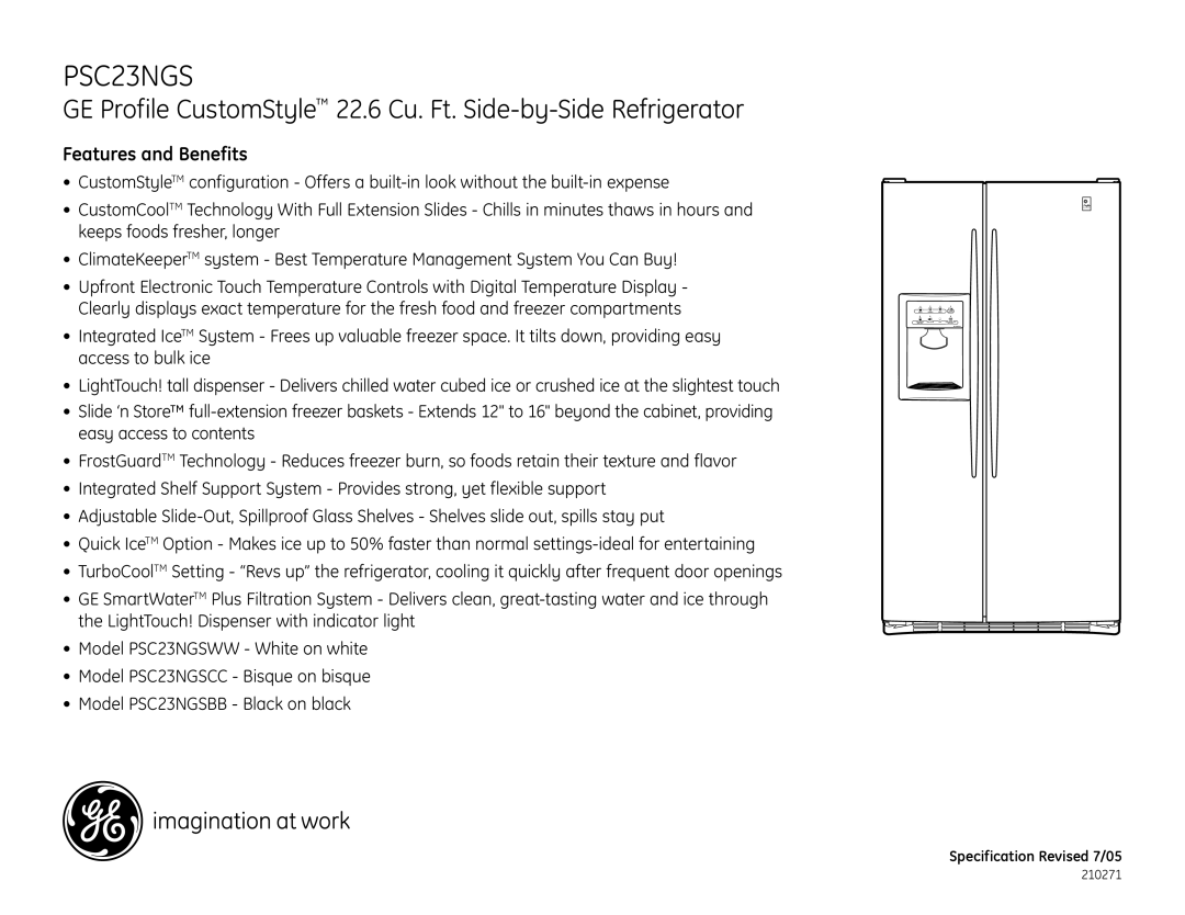 GE PSC23NGSWW, PSC23NGSCC, PSC23NGSBB dimensions Features and Benefits 