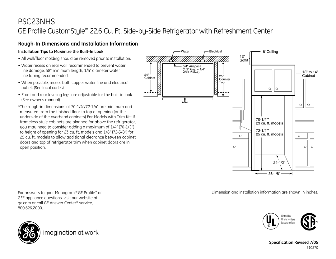 GE PSC23NHSWW dimensions Rough-In Dimensions and Installation Information, Installation Tips to Maximize the Built-In Look 