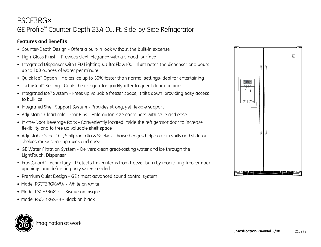 GE PSCF3RGX dimensions Features and Benefits 