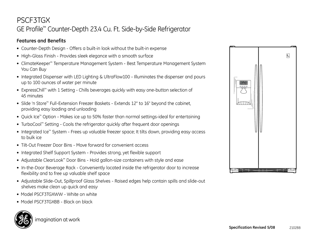 GE PSCF3TGX dimensions Features and Benefits 