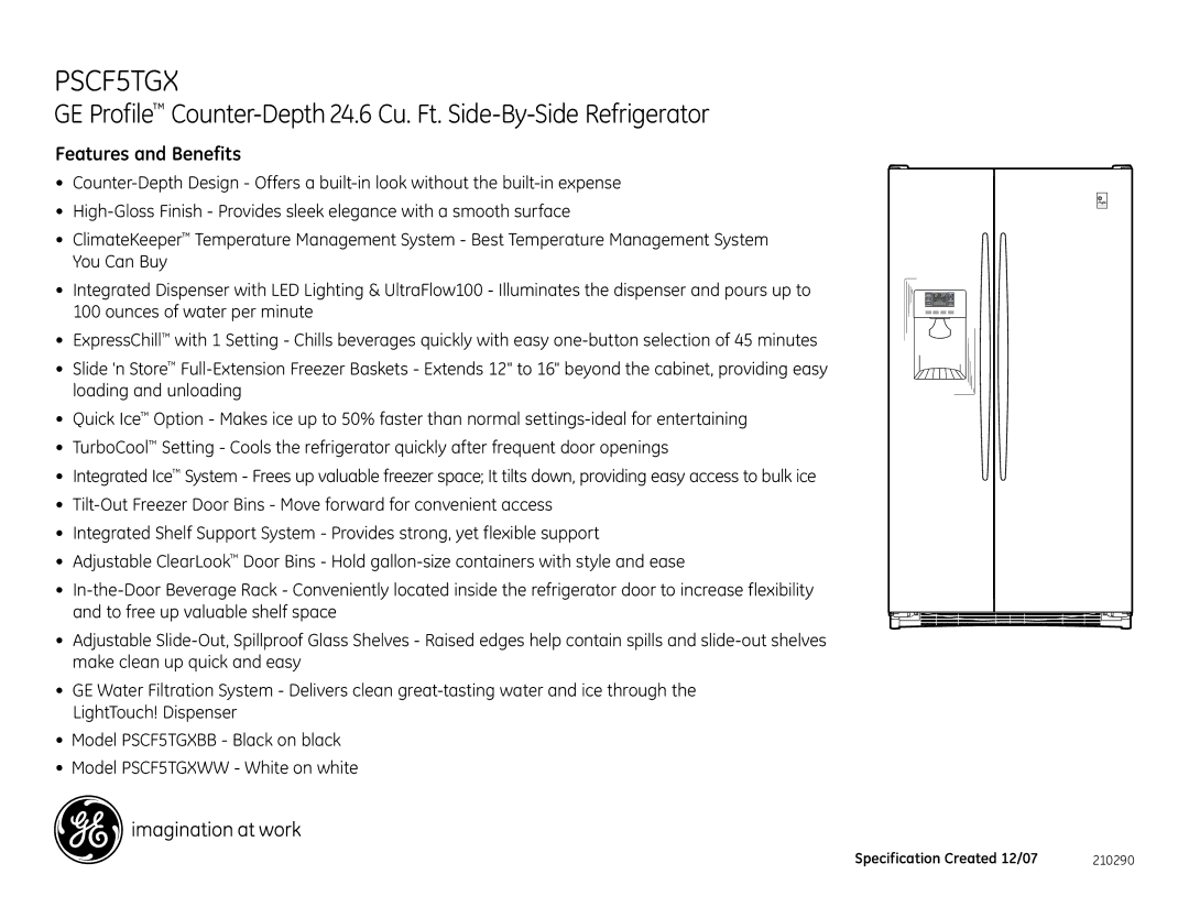 GE PSCF5TGX dimensions Features and Benefits 