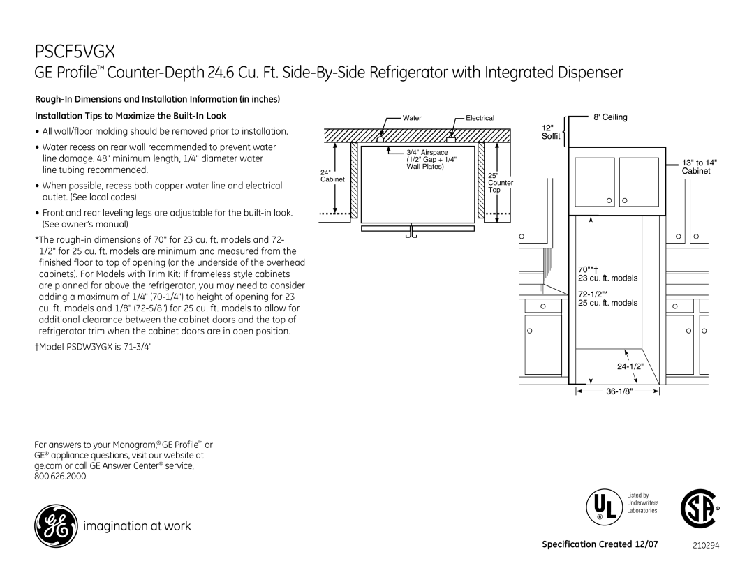 GE PSCF5VGX dimensions Soffit 