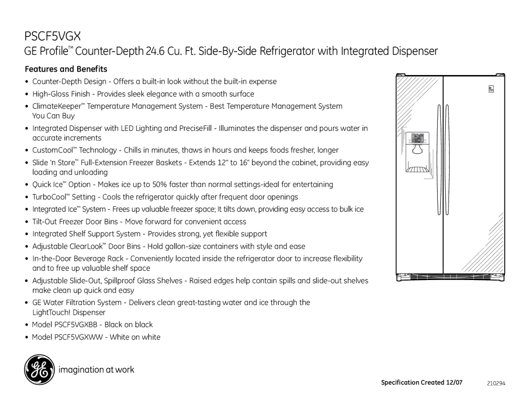 GE PSCF5VGX dimensions Features and Benefits 