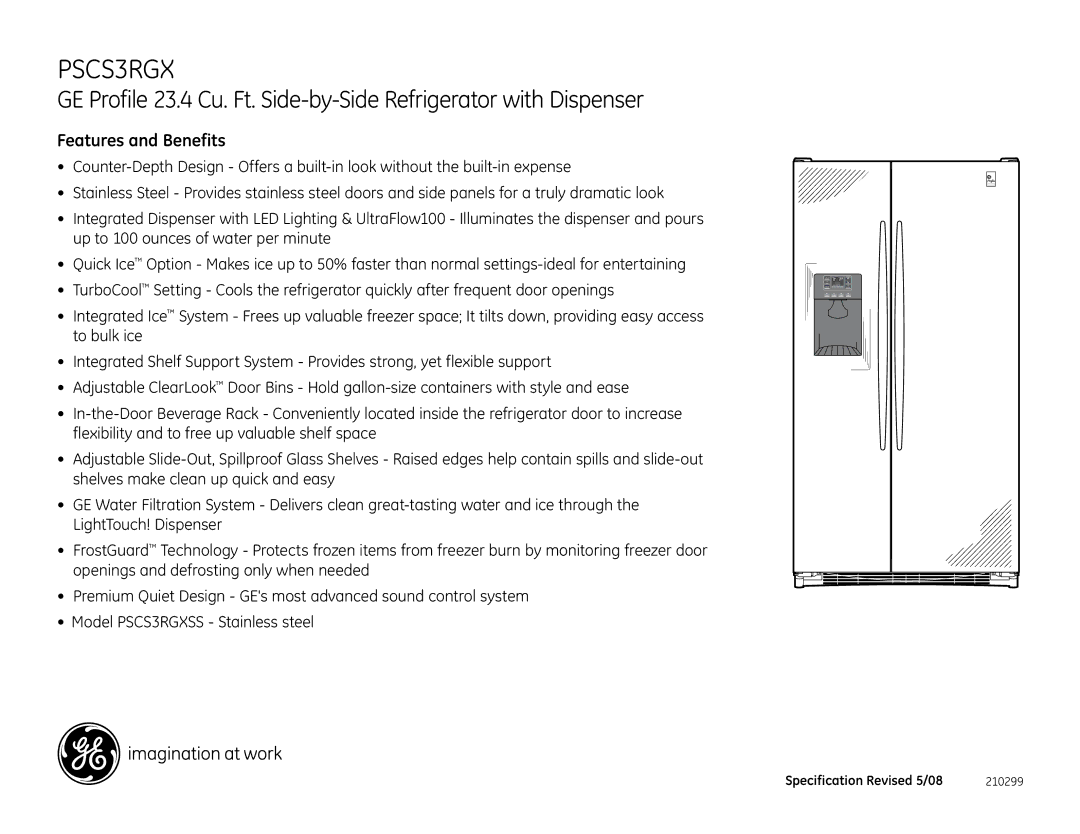 GE PSCS3RGX dimensions Features and Benefits 