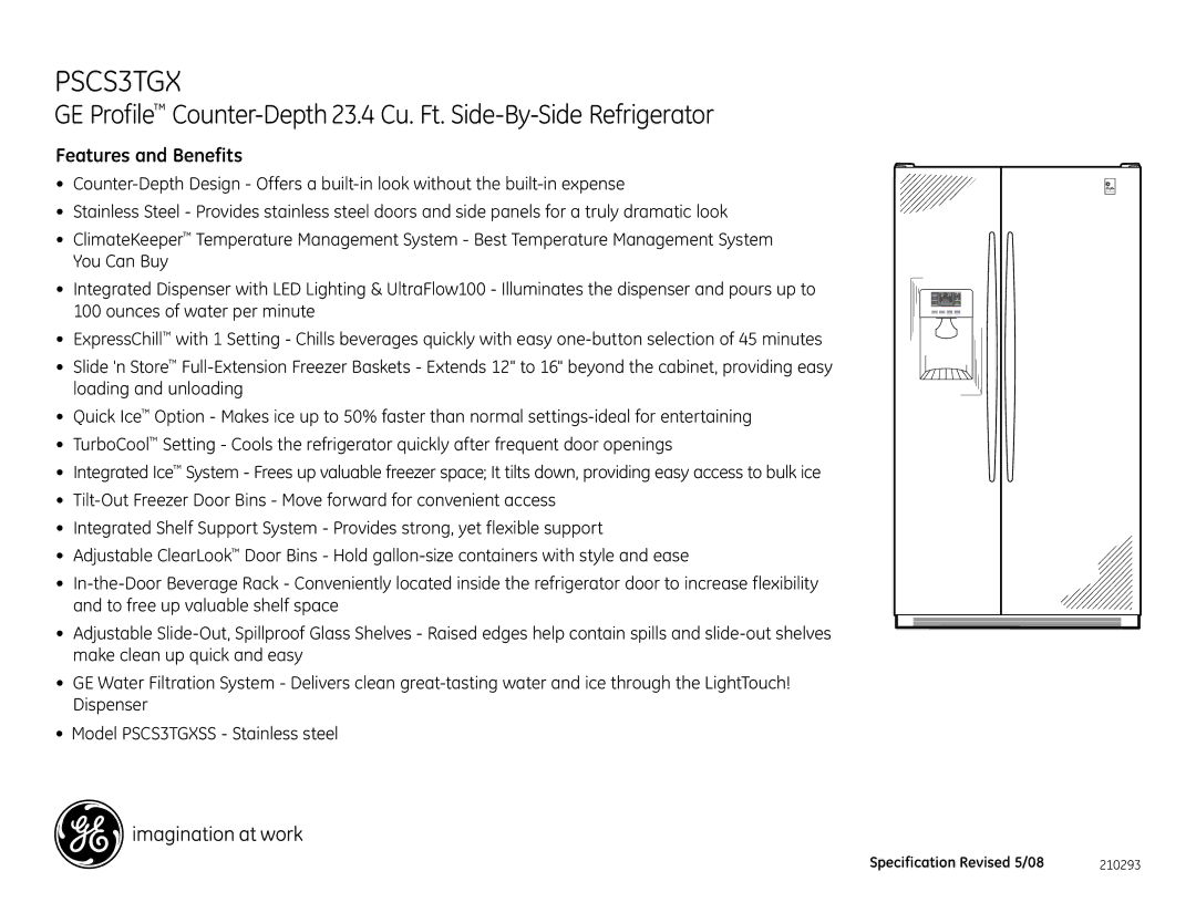 GE PSCS3TGX dimensions Features and Benefits 